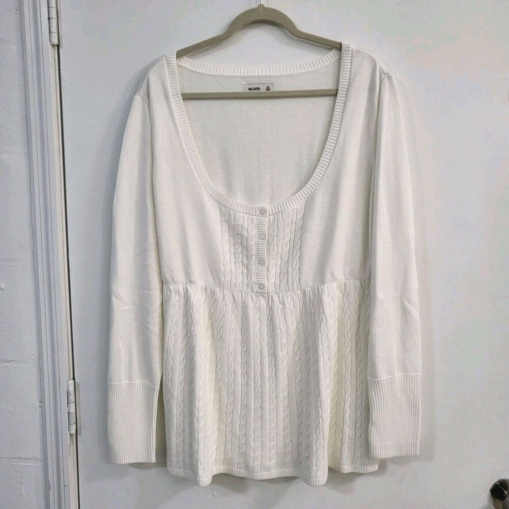HOLLISTER Babydoll Sweater XXL EUC Cable Knit Empire Cream Off White Bella Y2K